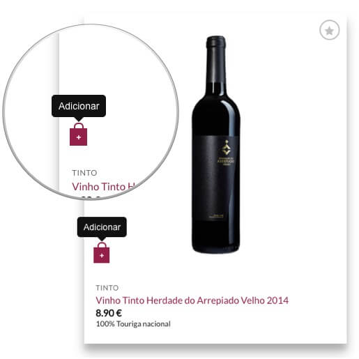 Adicionar ao carrinho na página de catálogo da Virgu Wines